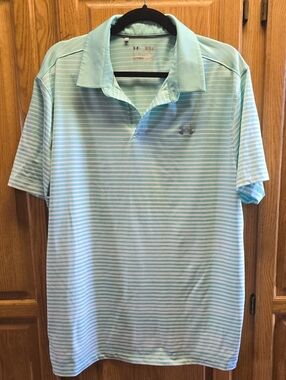 Under Armour Men’s Mint and White Striped Polo, Loose Fit Heatgeat, XL